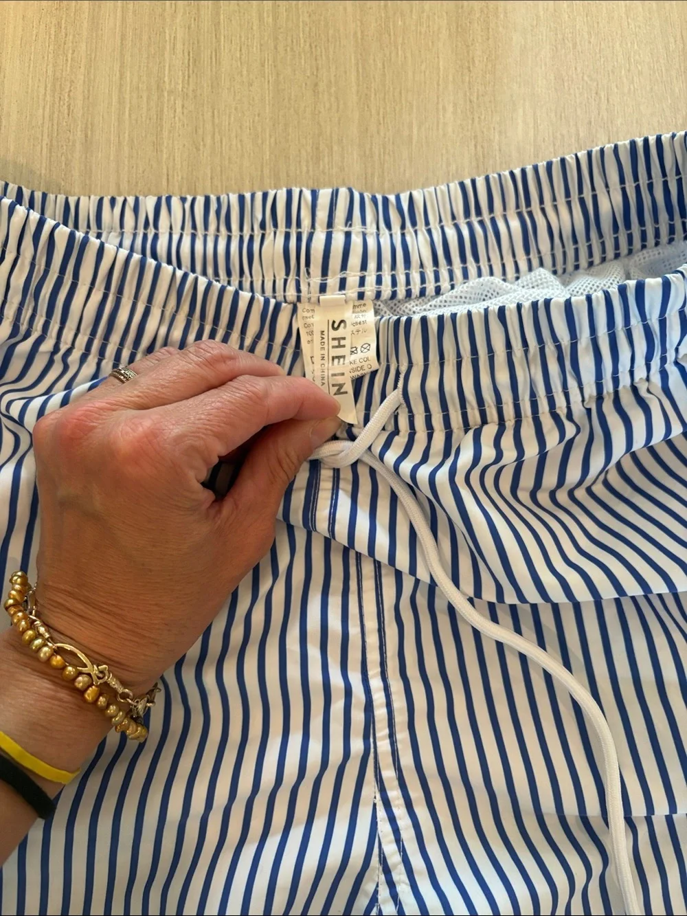 SHEIN Blue and White Striped Men’s Swim Trunks